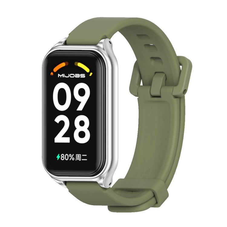 For Xiaomi Smart Band 8 Active / Redmi Band 2 Mijobs Metal Shell Silicone Watch Band(Army Green Silver) - free shipping - PMC TechLife - Order now!