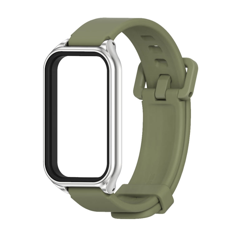 For Xiaomi Smart Band 8 Active / Redmi Band 2 Mijobs Metal Shell Silicone Watch Band(Army Green Silver) - free shipping - PMC TechLife - Order now!