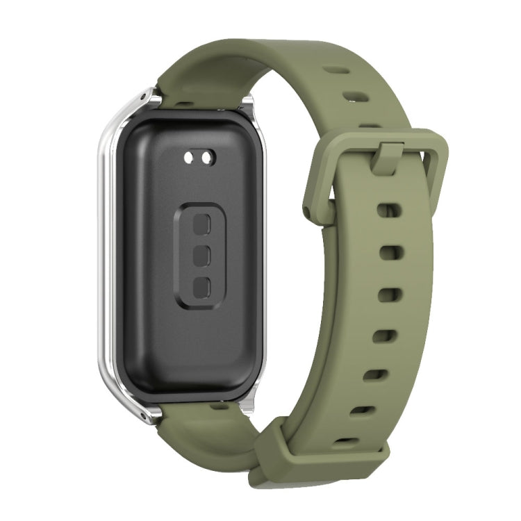 For Xiaomi Smart Band 8 Active / Redmi Band 2 Mijobs Metal Shell Silicone Watch Band(Army Green Silver) - free shipping - PMC TechLife - Order now!
