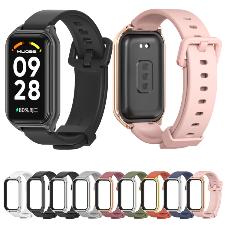 For Xiaomi Smart Band 8 Active / Redmi Band 2 Mijobs Metal Shell Silicone Watch Band(Pink Rose Gold) - Watch Bands by MIJOBS | Online Shopping South Africa | PMC TechLife | Buy Now Pay Later Mobicred