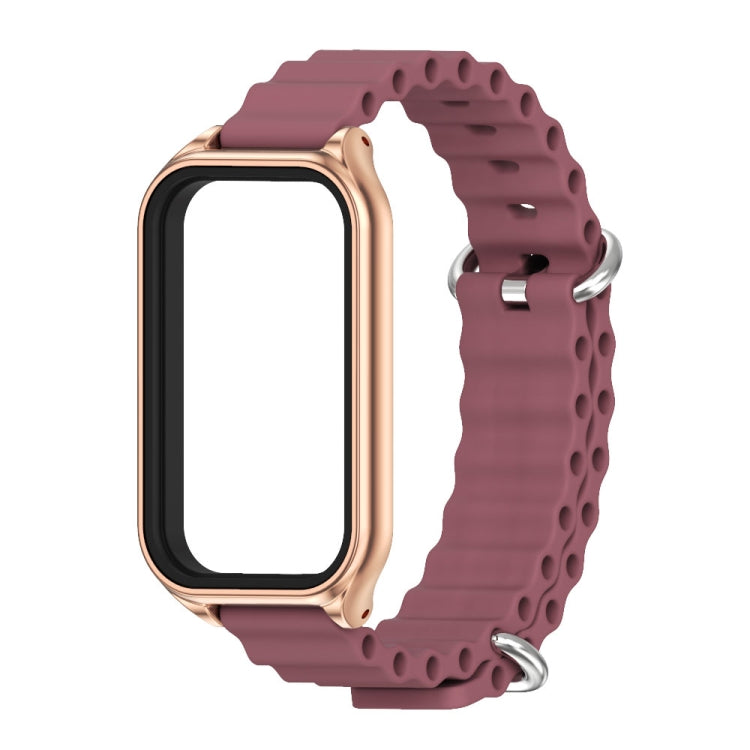 For Xiaomi Smart Band 8 Active / Redmi Band 2 Mijobs Metal Shell Ocean Silicone Watch Band(Wine Red Rose Gold) - Watch Bands by MIJOBS | Online Shopping South Africa | PMC TechLife | Buy Now Pay Later Mobicred