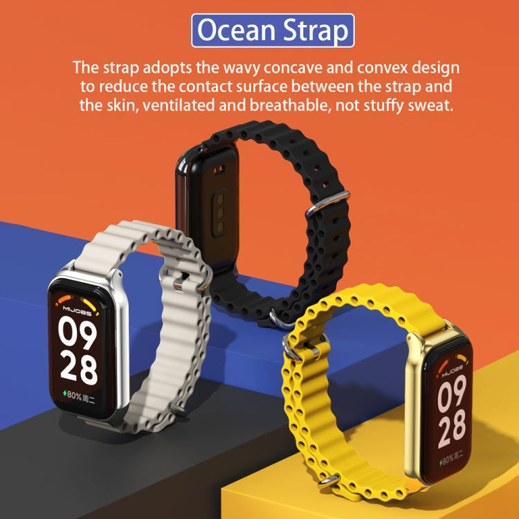 For Xiaomi Smart Band 8 Active / Redmi Band 2 Mijobs Metal Shell Ocean Silicone Watch Band(Black Silver) - Watch Bands by MIJOBS | Online Shopping South Africa | PMC TechLife | Buy Now Pay Later Mobicred