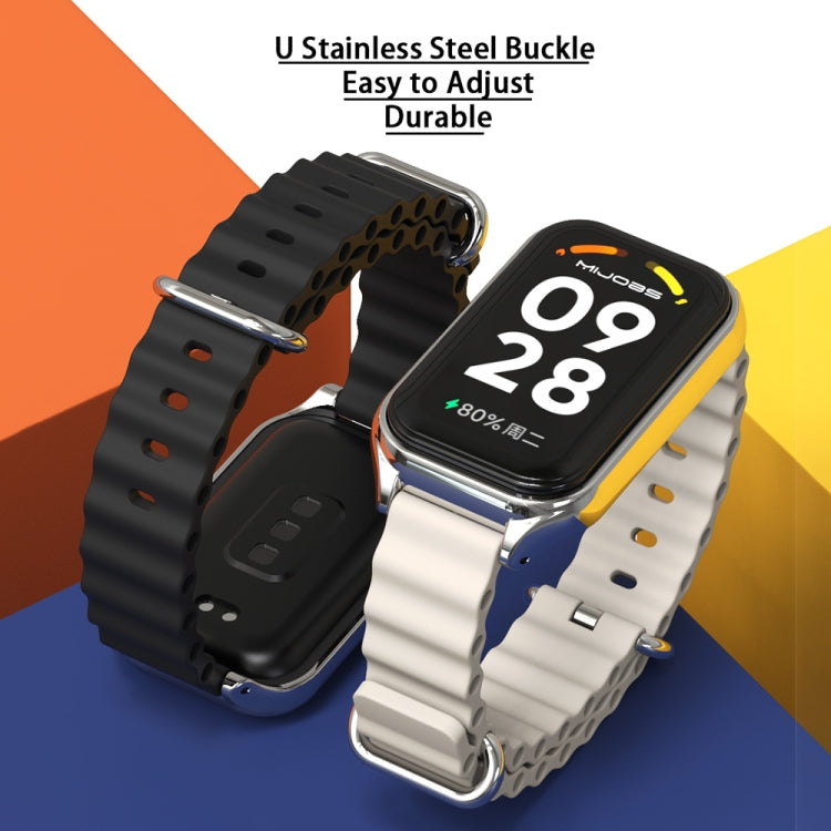 For Xiaomi Smart Band 8 Active / Redmi Band 2 Mijobs Metal Shell Ocean Silicone Watch Band(Dark Blue Silver) - Watch Bands by MIJOBS | Online Shopping South Africa | PMC TechLife | Buy Now Pay Later Mobicred