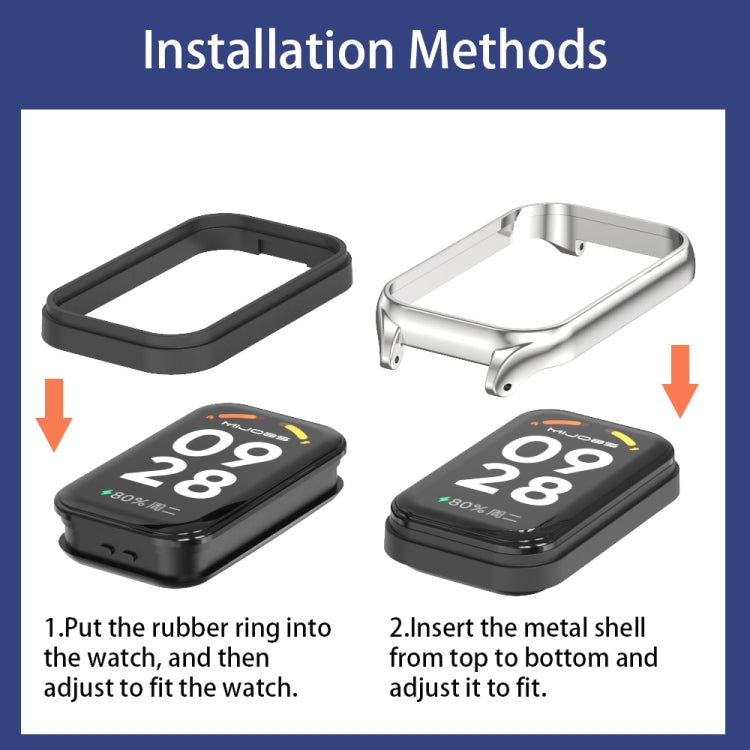 For Xiaomi Smart Band 8 Active / Redmi Band 2 Mijobs Metal Shell Ocean Silicone Watch Band(Black) - Watch Bands by MIJOBS | Online Shopping South Africa | PMC TechLife | Buy Now Pay Later Mobicred
