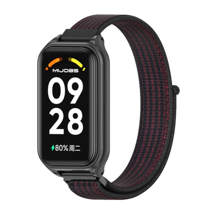 For Redmi Band 2 Mijobs Metal Shell Breathable Nylon Loop Watch Band(Black Red) -  by MIJOBS | Online Shopping South Africa | PMC Jewellery