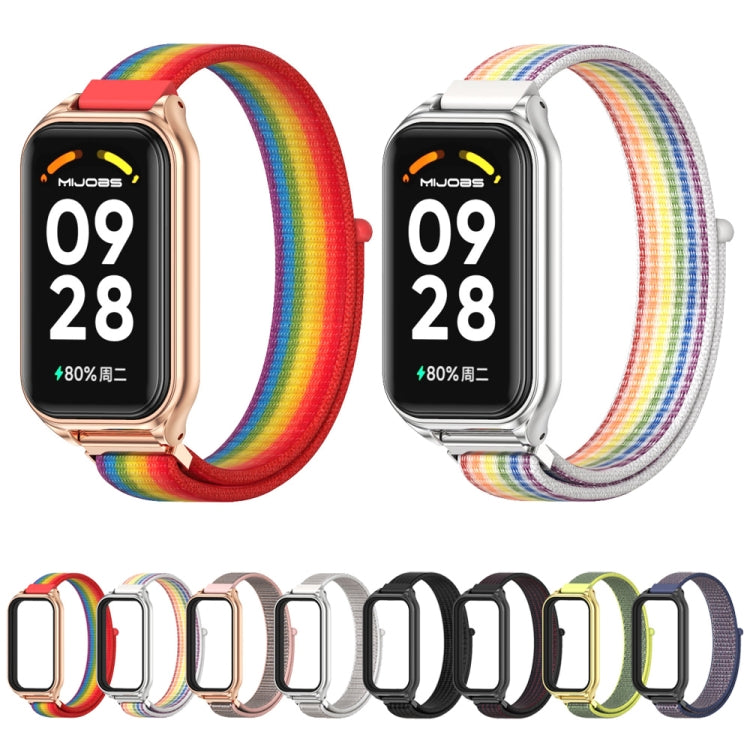 For Xiaomi Smart Band 8 Active / Redmi Band 2 Mijobs Metal Shell Breathable Nylon Loop Watch Band(Colorful Silver) - Watch Bands by MIJOBS | Online Shopping South Africa | PMC TechLife | Buy Now Pay Later Mobicred