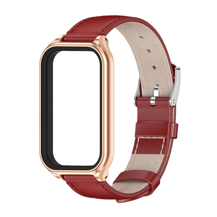 For Redmi Band 2 Mijobs Metal Shell Genuine Leather Watch Band(Red Rose Gold) -  by MIJOBS | Online Shopping South Africa | PMC Jewellery