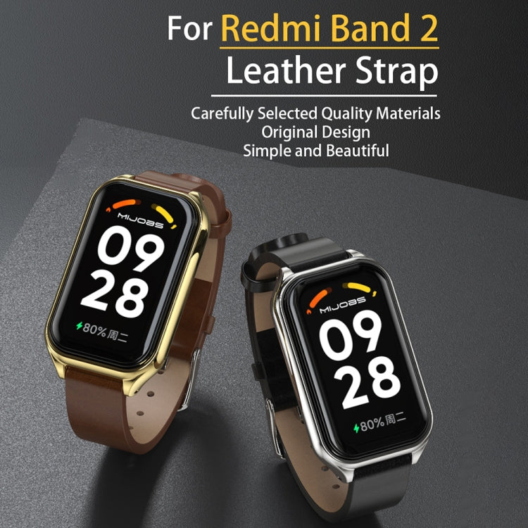 For Redmi Band 2 Mijobs Metal Shell Genuine Leather Watch Band(Brown Gold) -  by MIJOBS | Online Shopping South Africa | PMC Jewellery