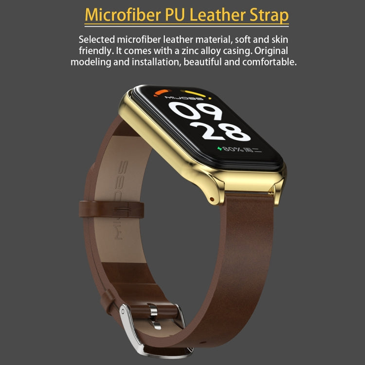 For Xiaomi Smart Band 8 Active / Redmi Band 2 Mijobs Metal Shell Genuine Leather Watch Band(Black Silver) - Watch Bands by MIJOBS | Online Shopping South Africa | PMC TechLife | Buy Now Pay Later Mobicred