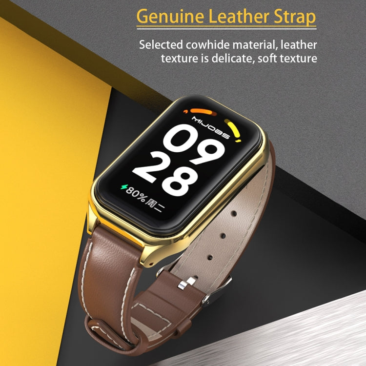 For Xiaomi Smart Band 8 Active / Redmi Band 2 Mijobs Metal Shell Genuine Leather Watch Band(Black) - Watch Bands by MIJOBS | Online Shopping South Africa | PMC TechLife | Buy Now Pay Later Mobicred