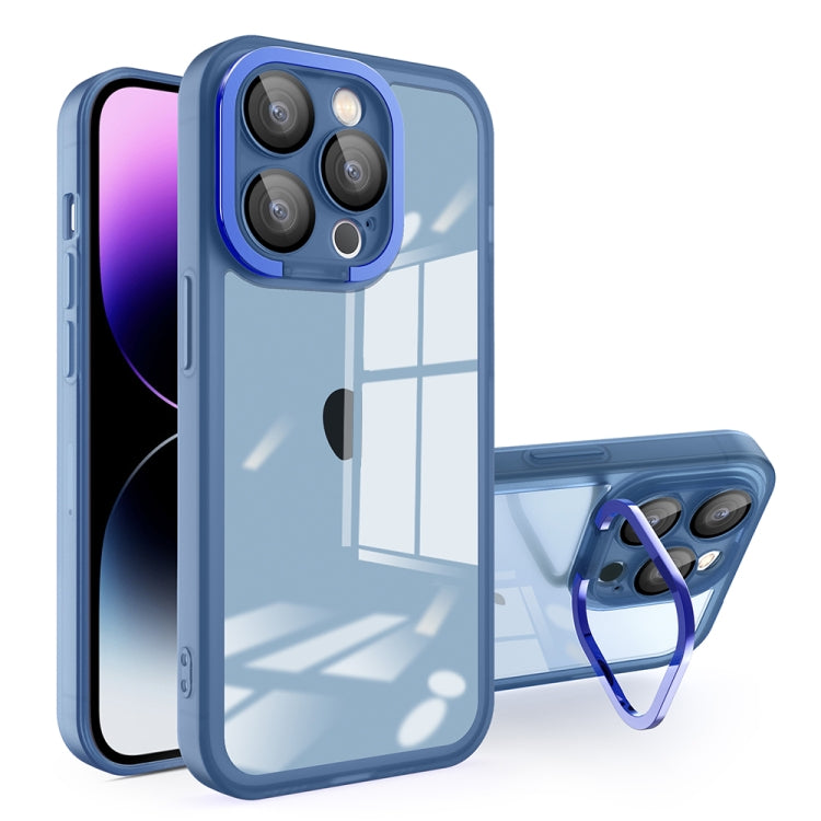 For iPhone 14 Pro Max Invisible Lens Bracket Matte Transparent Phone Case(Royal Blue) - iPhone 14 Pro Max Cases by PMC TechLife | Online Shopping South Africa | PMC TechLife