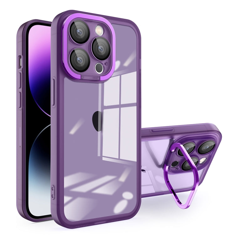 For iPhone 13 Pro Max Invisible Lens Bracket Matte Transparent Phone Case(Purple) - iPhone 13 Pro Max Cases by PMC TechLife | Online Shopping South Africa | PMC TechLife