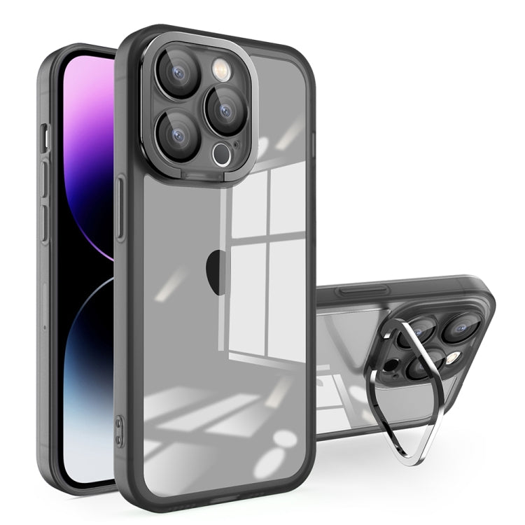 For iPhone 12 Pro Max Invisible Lens Bracket Matte Transparent Phone Case(Black) - iPhone 12 Pro Max Cases by PMC TechLife | Online Shopping South Africa | PMC TechLife