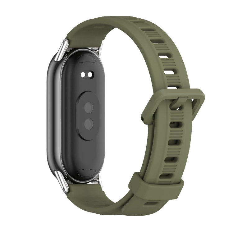For Xiaomi Mi Band 8 / 9 / 9 NFC Mijobs Flat Hole Breathable Silicone Watch Band(Army Green+Silver) - Watch Bands by MIJOBS | Online Shopping South Africa | PMC TechLife | Buy Now Pay Later Mobicred