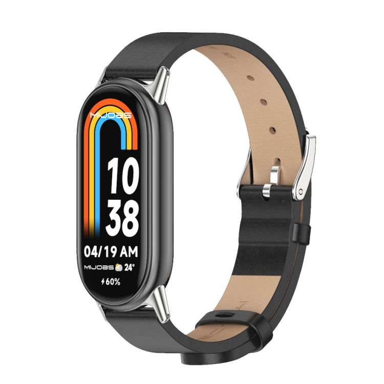For Xiaomi Mi Band 8 Mijobs Microfiber PU Leather Watch Band(Black Silver) -  by MIJOBS | Online Shopping South Africa | PMC Jewellery