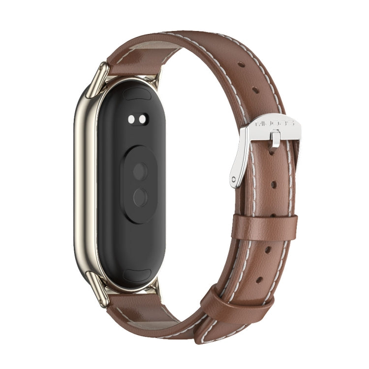 For Xiaomi Mi Band 8 / 9 / 9 NFC Mijobs Genuine Leather Watch Band(Brown Light Gold) - Watch Bands by MIJOBS | Online Shopping South Africa | PMC TechLife | Buy Now Pay Later Mobicred