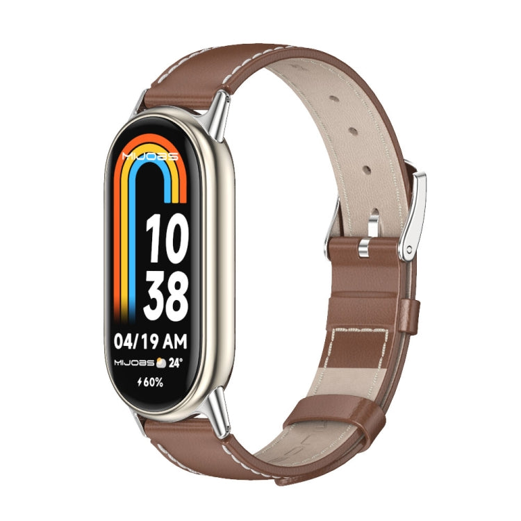 For Xiaomi Mi Band 8 / 9 / 9 NFC Mijobs Genuine Leather Watch Band(Brown Silver) - Watch Bands by MIJOBS | Online Shopping South Africa | PMC TechLife | Buy Now Pay Later Mobicred