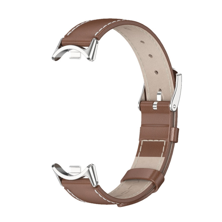 For Xiaomi Mi Band 8 / 9 / 9 NFC Mijobs Genuine Leather Watch Band(Brown Silver) - Watch Bands by MIJOBS | Online Shopping South Africa | PMC TechLife | Buy Now Pay Later Mobicred