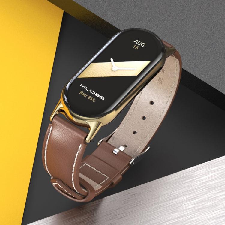 For Xiaomi Mi Band 8 / 9 / 9 NFC Mijobs Genuine Leather Watch Band(White Silver) - Watch Bands by MIJOBS | Online Shopping South Africa | PMC TechLife | Buy Now Pay Later Mobicred
