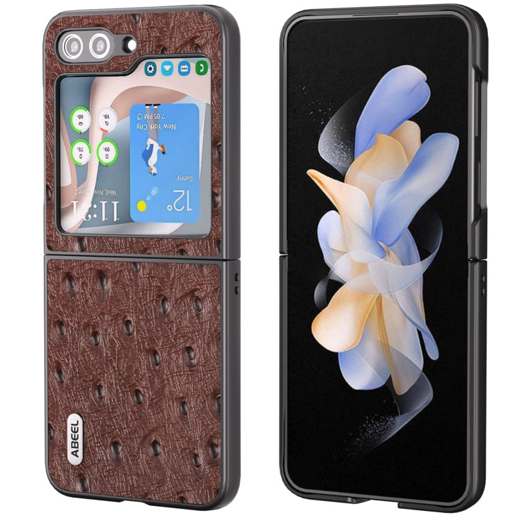 For Samsung Galaxy Z Flip5 ABEEL Genuine Leather Ostrich Texture Phone Case(Coffee) - free shipping - PMC TechLife - Order now!