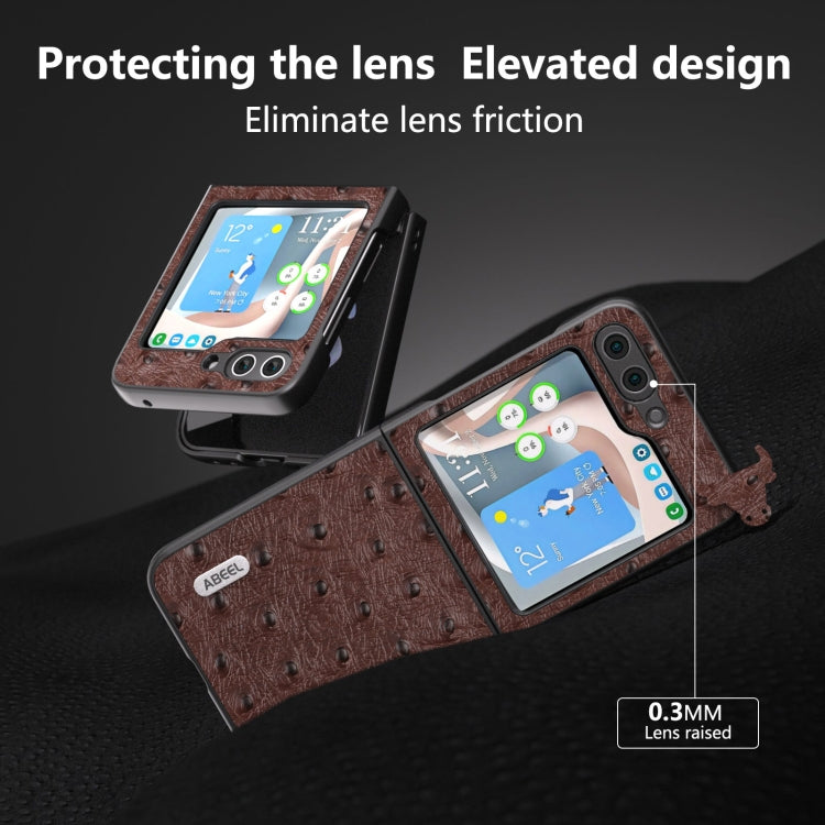 For Samsung Galaxy Z Flip5 ABEEL Genuine Leather Ostrich Texture Phone Case(Coffee) - free shipping - PMC TechLife - Order now!