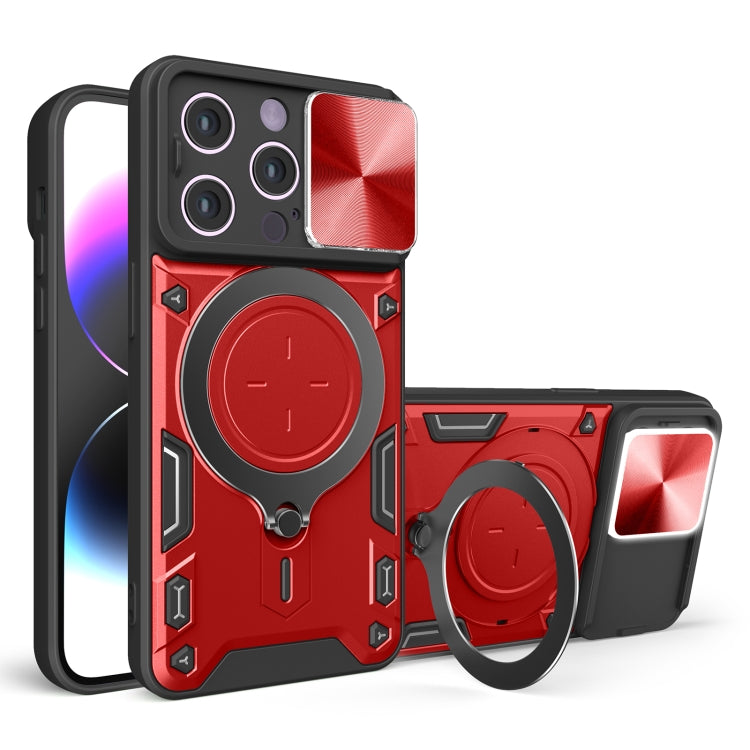 For iPhone 14 Pro CD Texture Sliding Camshield Magnetic Holder Phone Case(Red) - free shipping - PMC TechLife - Order now!