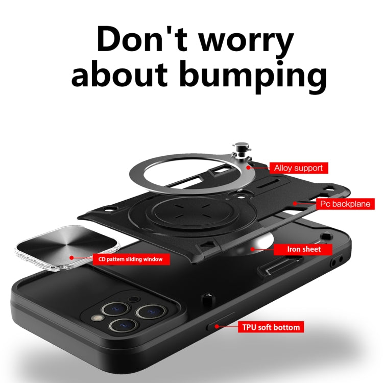 For iPhone 11 Pro Max CD Texture Sliding Camshield Magnetic Holder Phone Case(Black) - free shipping - PMC TechLife - Order now!