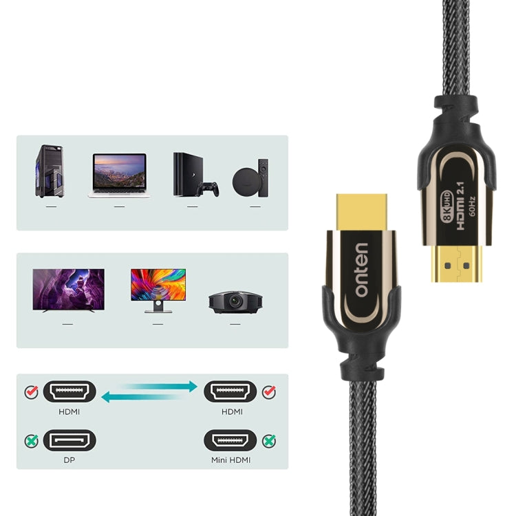 Onten HD180 HDMI 2.1 Version 8K HD Audio Cable, Length:2m(Black) - Cable by Onten | Online Shopping South Africa | PMC Jewellery | Buy Now Pay Later Mobicred