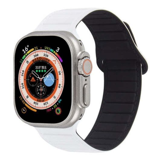 For Apple Watch SE 2022 40mm Loop Magnetic Silicone Watch Band(White Black) - Watch Bands by PMC Jewellery | Online Shopping South Africa | PMC Jewellery