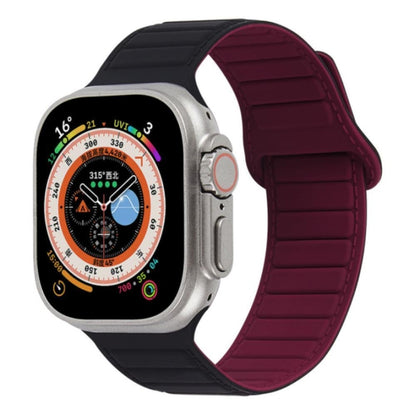 For Apple Watch SE 44mm Loop Magnetic Silicone Watch Band(Black Wine Red) - Watch Bands by PMC Jewellery | Online Shopping South Africa | PMC Jewellery