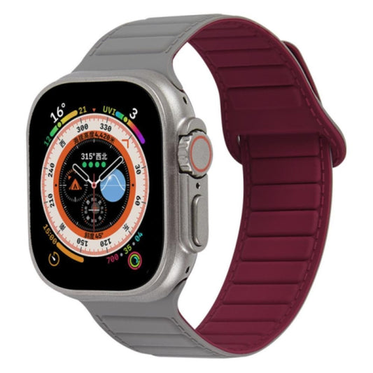 For Apple Watch 5 44mm Loop Magnetic Silicone Watch Band(Grey Wine Red) - Watch Bands by PMC Jewellery | Online Shopping South Africa | PMC Jewellery