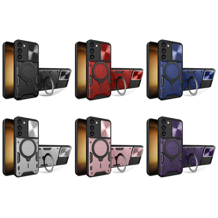 For Samsung Galaxy S23 5G CD Texture Sliding Camshield Magnetic Holder Phone Case(Purple) - free shipping - PMC TechLife - Order now!