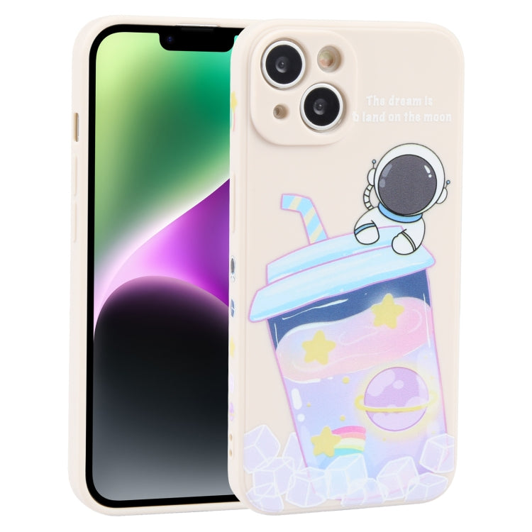 For iPhone 14 Milk Tea Astronaut Pattern Liquid Silicone Phone Case(Ivory White) - free shipping - PMC TechLife - Order now!
