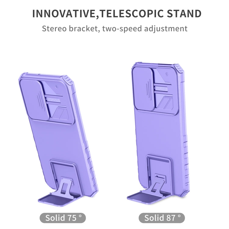 For Samsung Galaxy S22+ 5G Stereoscopic Holder Sliding Camshield Phone Case(Purple) - free shipping - PMC TechLife - Order now!