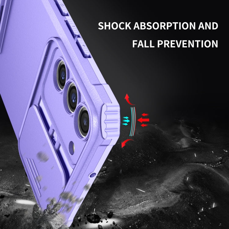 For Samsung Galaxy S22+ 5G Stereoscopic Holder Sliding Camshield Phone Case(Purple) - free shipping - PMC TechLife - Order now!
