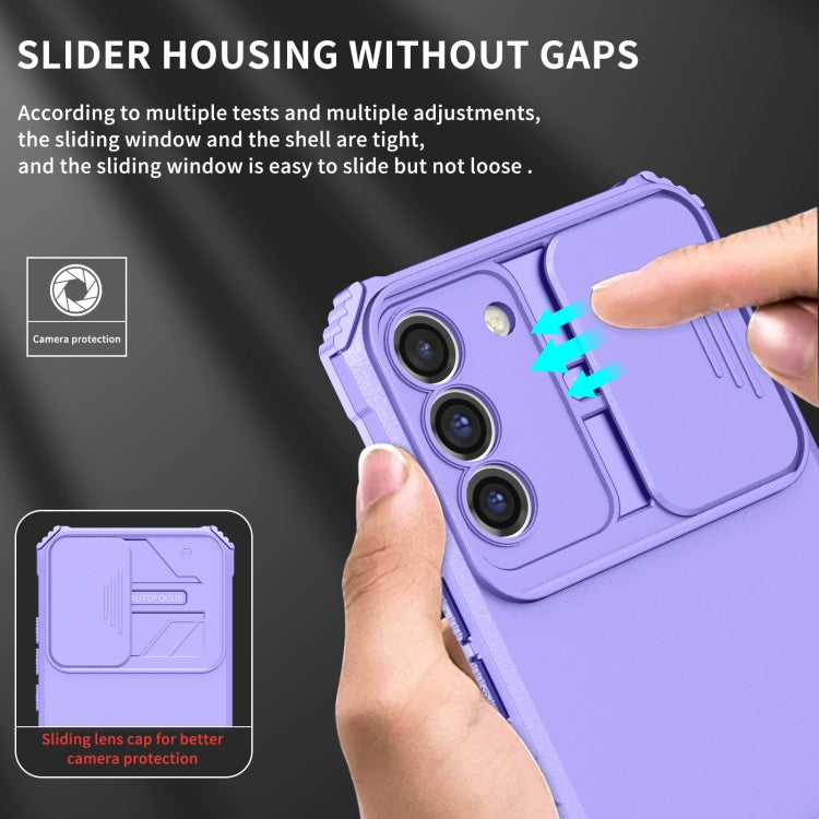 For Samsung Galaxy S22+ 5G Stereoscopic Holder Sliding Camshield Phone Case(Purple) - free shipping - PMC TechLife - Order now!