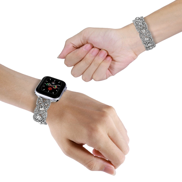 Diamonds Twist Metal Watch Band For Apple Watch 8 45mm(Silver) - Watch Bands by PMC TechLife | Online Shopping South Africa | PMC TechLife