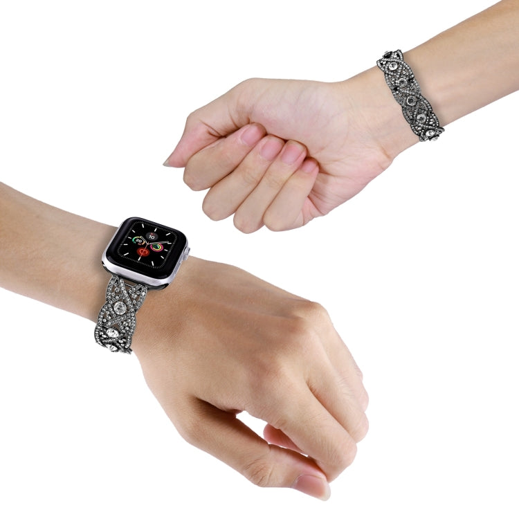Diamonds Twist Metal Watch Band For Apple Watch 9 41mm(Black) - Watch Bands by PMC TechLife | Online Shopping South Africa | PMC TechLife