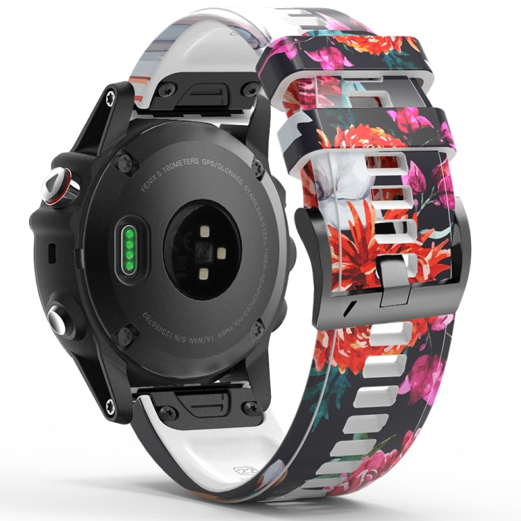 For Garmin  Tactix 7 Pro / Fenix 7X / 6X Pro Printing Quick Release Silicone Watch Band(Flower) - Watch Bands by PMC TechLife | Online Shopping South Africa | PMC TechLife