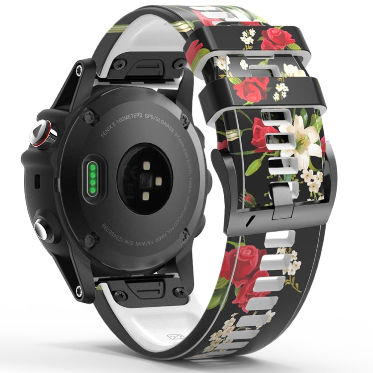 For Garmin  Tactix 7 Pro / Fenix 7X / 6X Pro Printing Quick Release Silicone Watch Band(Rose) - Watch Bands by PMC TechLife | Online Shopping South Africa | PMC TechLife