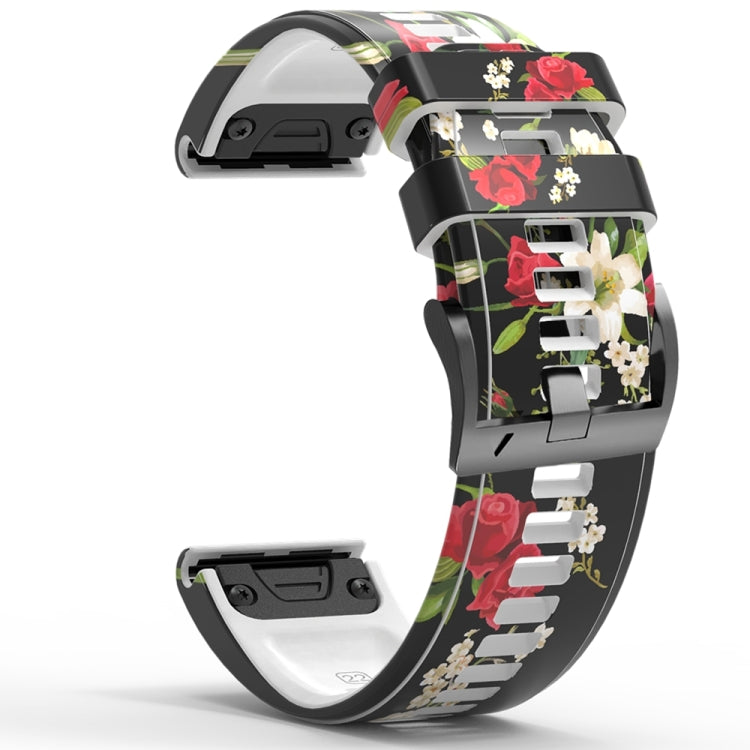 For Garmin  Tactix 7 Pro / Fenix 7X / 6X Pro Printing Quick Release Silicone Watch Band(Rose) - Watch Bands by PMC TechLife | Online Shopping South Africa | PMC TechLife