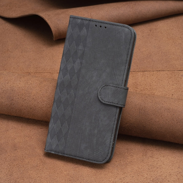 For iPhone 14 Plus Plaid Embossed Leather Phone Case(Black) - iPhone 14 Plus Cases by PMC Jewellery | Online Shopping South Africa | PMC Jewellery