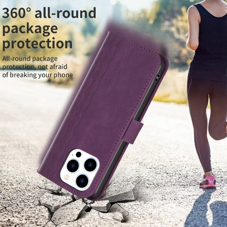 For iPhone 14 Pro Plaid Embossed Leather Phone Case(Purple) - free shipping - PMC TechLife - Order now!