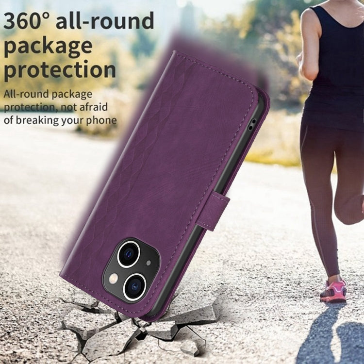For iPhone 13 Plaid Embossed Leather Phone Case(Purple) - free shipping - PMC TechLife - Order now!