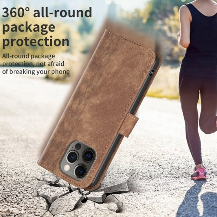 For iPhone 12 / 12 Pro Plaid Embossed Leather Phone Case(Brown) - free shipping - PMC TechLife - Order now!