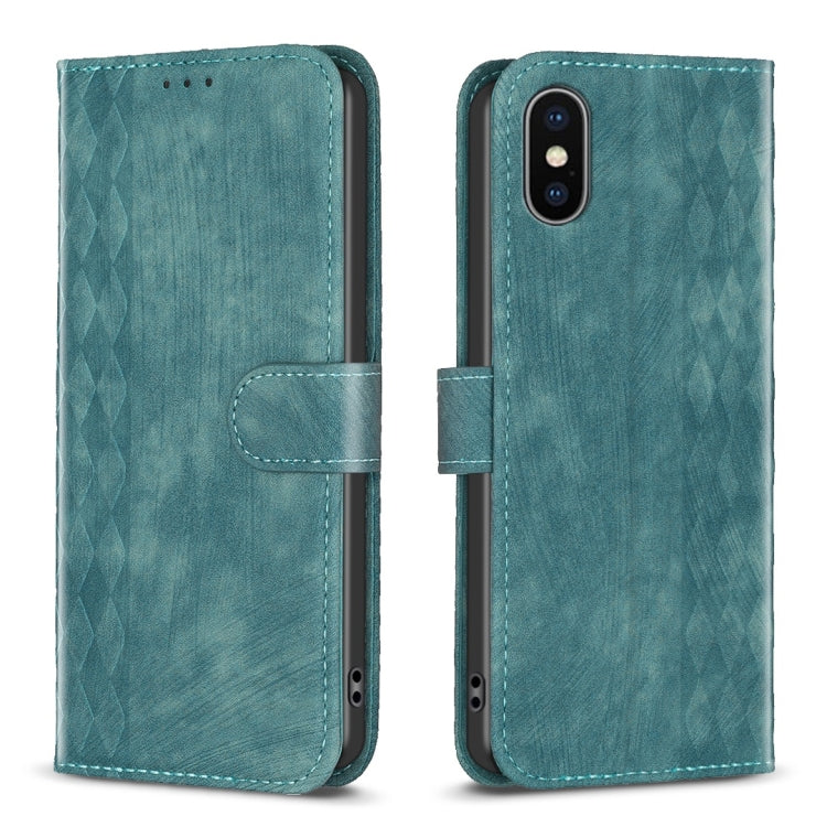 For iPhone X / XS Plaid Embossed Leather Phone Case(Green) - free shipping - PMC TechLife - Order now!