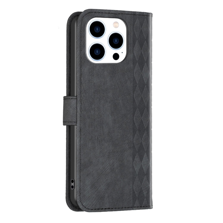 For iPhone 15 Pro Plaid Embossed Leather Phone Case(Black) - iPhone 15 Pro Cases by PMC Jewellery | Online Shopping South Africa | PMC Jewellery