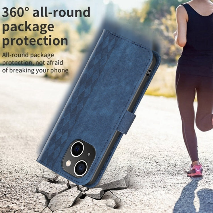 For iPhone 15 Plus Plaid Embossed Leather Phone Case(Blue) - free shipping - PMC TechLife - Order now!
