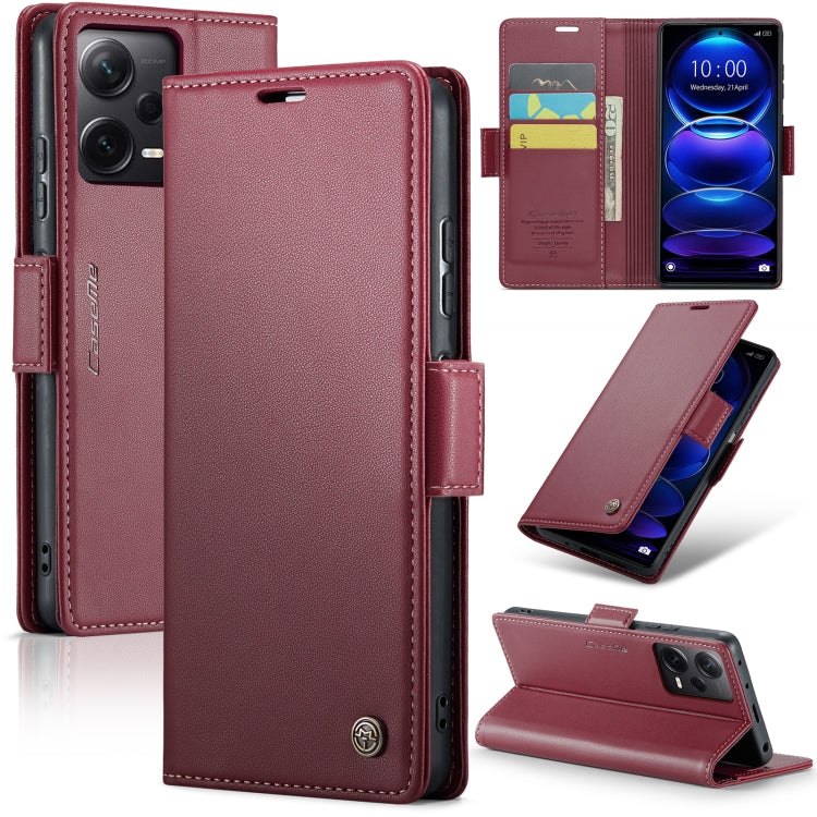 For Xiaomi Redmi Note 12 Pro+ 5G Global CaseMe 023 Butterfly Buckle Litchi Texture RFID Anti-theft Leather Phone Case(Wine Red) - Xiaomi Cases by CaseMe | Online Shopping South Africa | PMC Jewellery | Buy Now Pay Later Mobicred