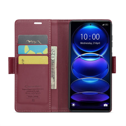 For Xiaomi Redmi Note 12 Pro+ 5G Global CaseMe 023 Butterfly Buckle Litchi Texture RFID Anti-theft Leather Phone Case(Wine Red) - Xiaomi Cases by CaseMe | Online Shopping South Africa | PMC Jewellery | Buy Now Pay Later Mobicred